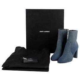 Saint Laurent Refurbished Women's Saint Denim Zip-Up Booties Heels Blue