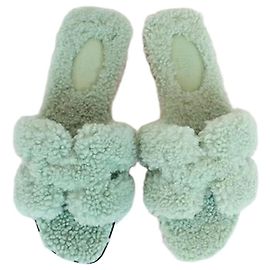 Hermès Pantofole in Lana Oran Verde Verde