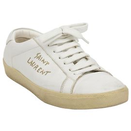 Saint Laurent Classic Embroidered Sneakers Size White