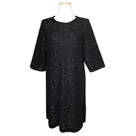 Sandro Schwarzes Strickkleid mit Pailletten Schwarz