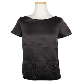Jil Sander Top de seda negro con cuentas Negro