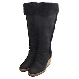 Chanel Mustang Black Wedge Boots Black