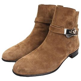 Hermès Botas de tornozelo de camurça Kelly Marrom