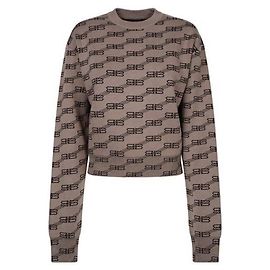 Balenciaga Cropped Strickpullover mit Allover-Logo Mehrfarben