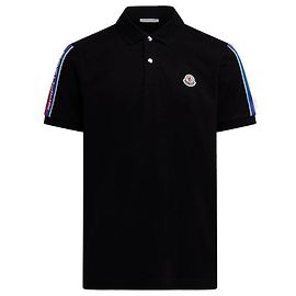 Moncler Polo a righe con patch logo a maniche corte Nero