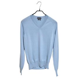 Tom Ford Pullover aus Wolle mit V-Ausschnitt Blau