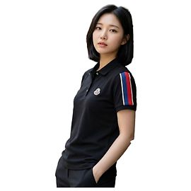 Moncler Camicia a maniche corte in piqué di cotone nera Nero