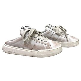 Miu Miu Women's Bleached Leather Sneakers White White