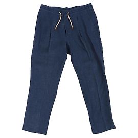 Calças de Linho com Faixa Brunello Cucinelli Azul