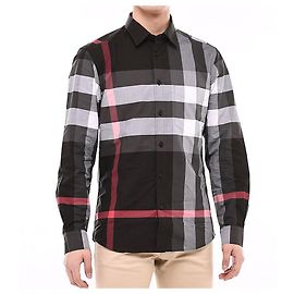 Burberry Stretch Poplin Check Shirt Black Black