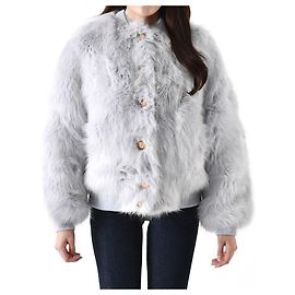 Balmain Faux Fur Bomber Jacket Blue Blue