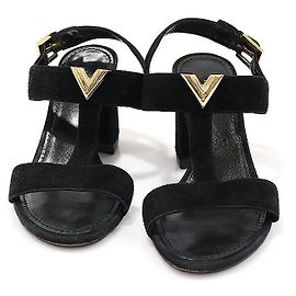 Louis Vuitton Black Suede BAHIANA Strap Women's Sandals Black