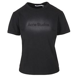 Acne T-shirt nera a maniche corte con logo Nero