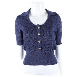 Chanel Suéter de Seda com Mangas Curtas Azul