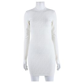 Fendi Langarm-Strickkleid Weiß