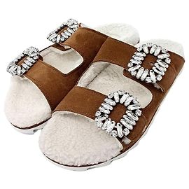 Pantofole in suede e shearling Roger Vivier Marrone