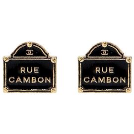 Chanel Schwarze Le Cambon Emaille Ohrringe Schwarz