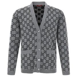 Gucci Cardigan en jacquard de laine GG réversible Marron
