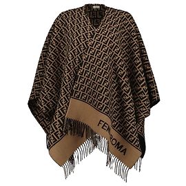 Fendi Poncho de cashmere e lã Marrom