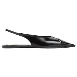 Saint Laurent Smooth Leather Slingback Flat AAEHI Black