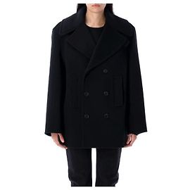 Saint Laurent Double Breasted Wool Peacoat Black