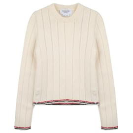 Thom Browne Langarm-Rippstrickpullover Weiß
