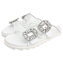 Roger Vivier Crystal Mesh Slipper White