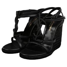 Saint Laurent Cassandra Wedge Espadrille Sandalen Schwarz