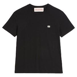 Valentino Camiseta de algodão com mangas curtas e patch de logo Preto