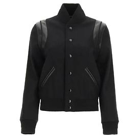 Saint Laurent Woll Varsity-Jacke Schwarz