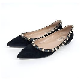 Valentino Suede Rockstud Flat Shoes Black