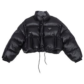 Prada Größen Re-Nylon Crop Convertible Daunenjacke Schwarz
