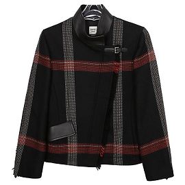 Hermès Gestreifte Woll-Lederjacke Größe Schwarz