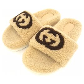 Gucci Interlocking Merino Wool Sandals Brown