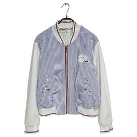 Thom Browne Baseball Seersucker Bomber Jacket Blue