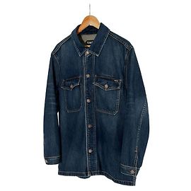 Tom Ford Washed Denim Trucker Leather Point Shirt Jacket Blue