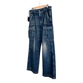 Prada Washed Cargo Wide Denim Pants Blue