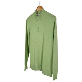 Suéter de malha de cashmere masculino com meio zíper Brunello Cucinelli verde Verde
