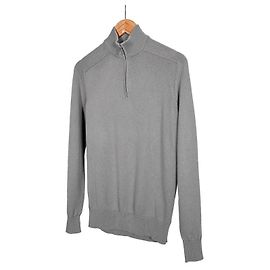 Loro Piana Herren T-Shirt aus Seidenstrick mit Halbreißverschluss, grau Braun