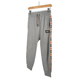 Burberry Kids Side Check Rubber Patch Training Sweat Pants Grey Brown