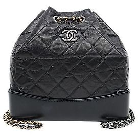 Chanel Schwarzer Leder Gabrielle Rucksack Schwarz