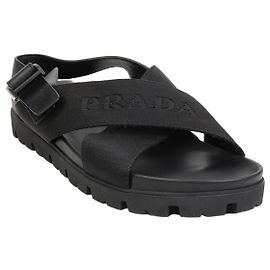 Prada Size Cross Buckle Strap Sandals Black