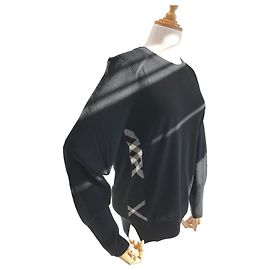 Burberry Meigan Wollkarierter Strickpullover Schwarz Schwarz