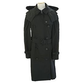 Burberry Trench Coat Polyester Black Hood Raincoat Black