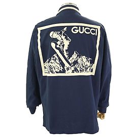 Gucci Camicia Polo PK a maniche lunghe in cotone blu navy per uomo Blu