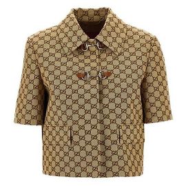 Gucci Canvas-Jacke mit GG Horsebit Braun