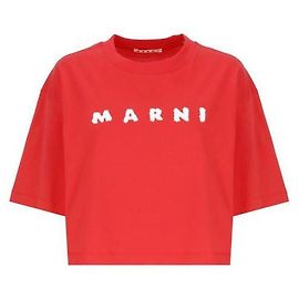 Marni Camiseta Boxy com Detalhe de Logo Vermelho