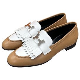 Hermès Mocassini Reali Bicolore Bianco Naturale Argento Bianco