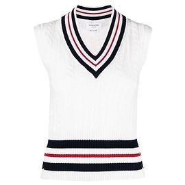 Thom Browne Chaleco de cachemira RWB con cuello de cable Blanco