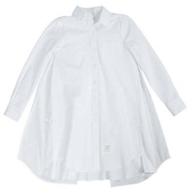 Thom Browne Solid Poplin Pleated Back Shirt Dress White